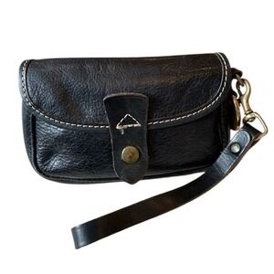 Vintage Dooney and Bourke Black Leather Wristlet with Brass Duck Hardware